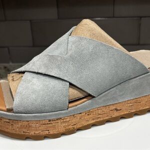 Sorel Cameron Flatform Mule Wedge Sandal, Light Blue. Size 10